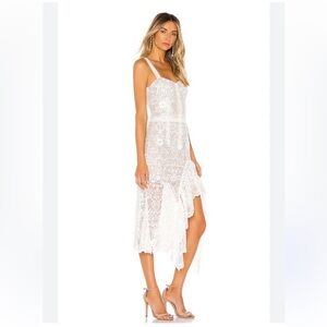 Bronx and Banco White Lace Tiffany Dress Medium - White Nude Midi Lace with Slit